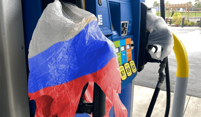 Out-of-order gas pump suggesting Russian cyberattack